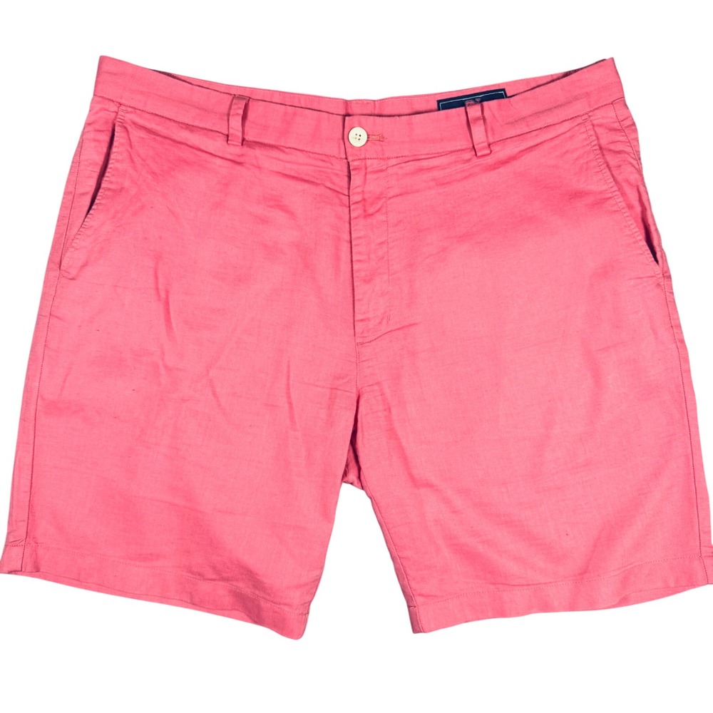 Vineyard Vines Breaker Shorts Mens 38 Pink Linen Cotton Blend Flat Front Preppy